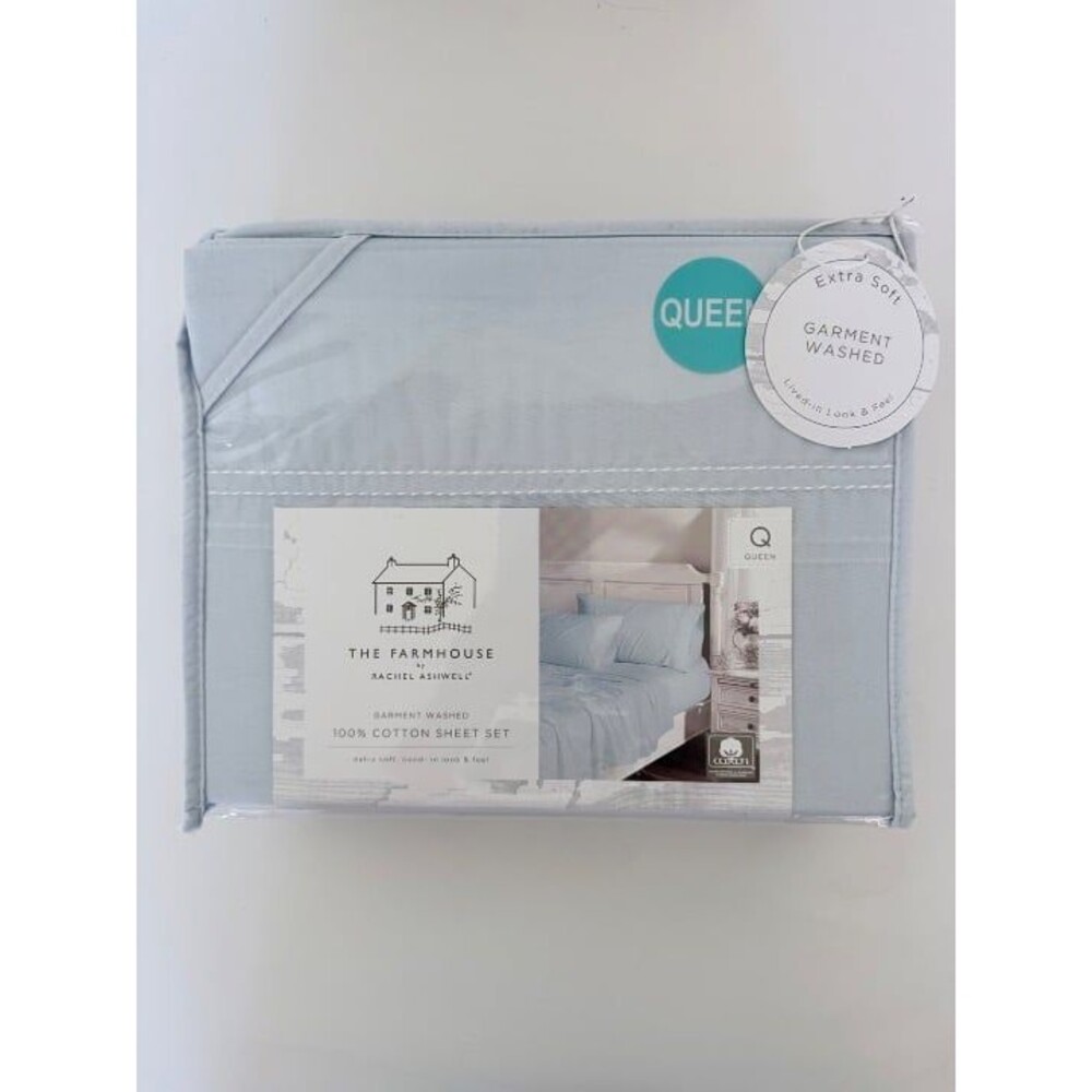 The Farmhouse by Rachel Ashwell  Queen 100% Cotton 4 Piece Sheet Set Blue